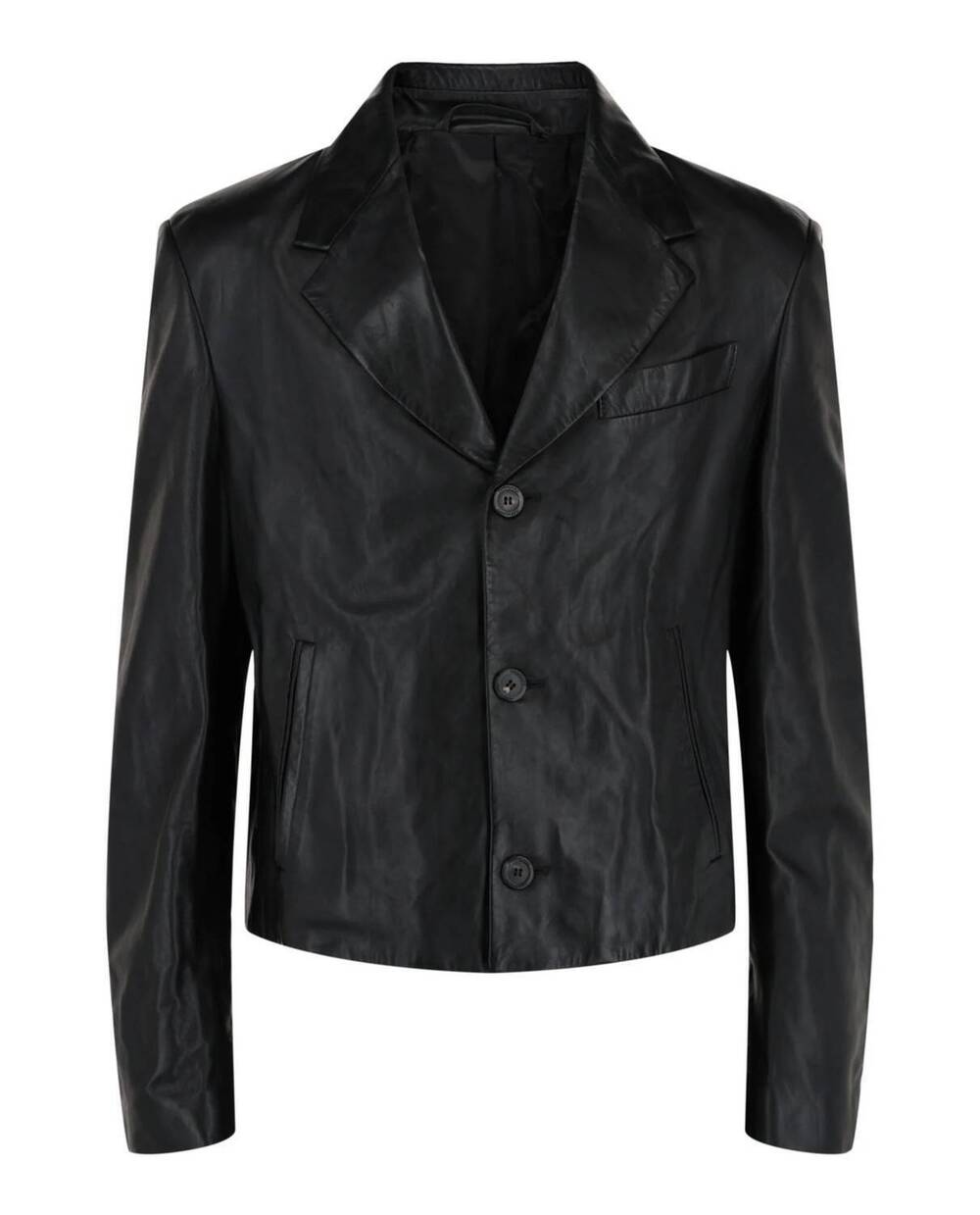 NEW SALVATORE FERRAGAMO men's leather blazer in black